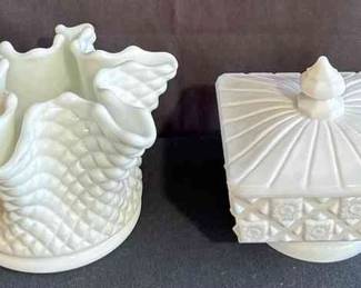Milk Glass * Lidded Candy Dish * Westmoreland Vase