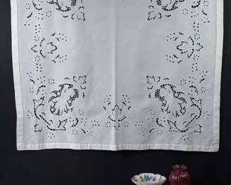 Eclectic Mix Of Teacups/Glass/Linens/Dish/Picture