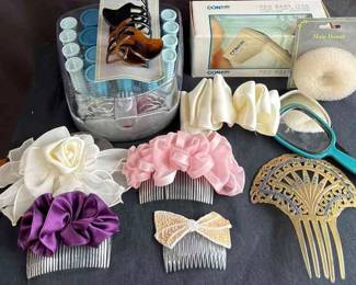 All about Hair! * Repairable Vintage Hair Comb * 3 Fancy Combs * 2 Flower Barrettes