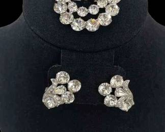 Eisenberg Ice Vintage Clear Crystals Clip On Earrings * Brooch Set