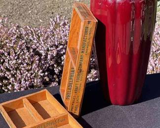 Gorgeous Red Vase (possible Haeger) * Philadelphia Brand Cream Cheese Boxes