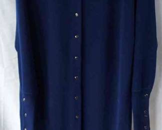 Navy Midi-Length Cardigan * Likely Wool * Snap Closure