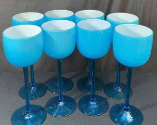 Carlo Moretti Blue Wine Glasses Mid Century Italian Murano Barware * Set of 8