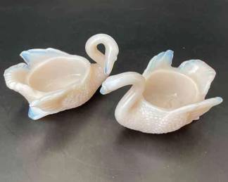 Pale Pink Opalescent Vintage Glass Swans