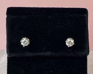 14K White Gold Diamond Solitaire Pierced Earrings Screw Back