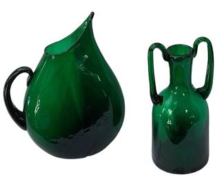 BLENKO??? Vintage Green Glass Pieces * Pitcher & Jug