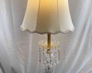 36" Tall Crystal Lamp With Silk Shade And Brass Base #1