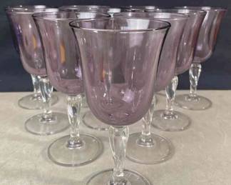 10 Tall Purple Wine Glasses * Clear Twist Stem
