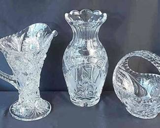 Crystal Trio * Vase (made In Poland) * Pitcher * Basket