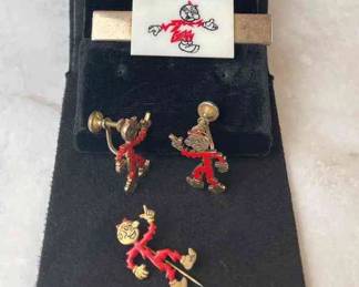 Reddy Kilowatt Screw Back Earrings * Pin * Tie Clip