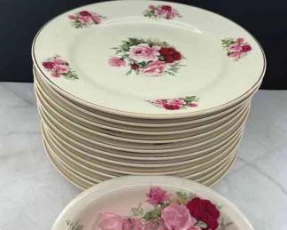 12 Rose Pattern Dessert Plates * Gold Trim * Formalities By Braun Bros * Rose Pattern Soap Dish