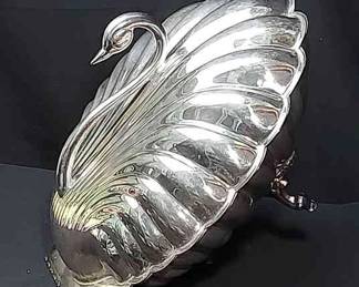 LEONARD Silverplated Swan Serving Vessel * Footed & Hinged
