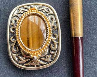 Belt Buckle With Tigers Eye * Ever Sharpe Fountain Pen With Possible Gold Tip * Razor