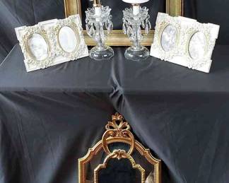 Baroque Gold-Tone Wall Mirror * 3 Picture Frames (2 New) * 2 Glass Table Lamps