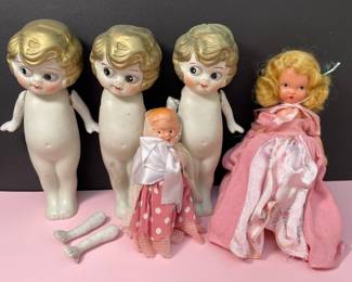 Antique Made In Japan Porcelain Bisque Dolls * See -Saw Marjorie Daw Storybook Doll * Small Vintage Girl Doll