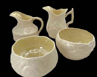 Belleek Creamers * Sugar Bowls * Pale Yellow Iridescent Glaze
