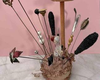 Antique Hat Pins * Flapper Lady Pin Cushion