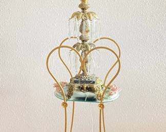 Brass Lamp With Fabric Shade * Lamp Stand With Mirror Shelves
