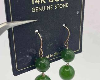 14K Yellow Gold * Jade Wire Pierced Earrings * New