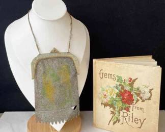 Evans Antique Metal Mesh Tiny Handbag * Antique Book ' Gems From Riley