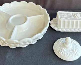 Milk Glass * Sectioned Plate * Butter Dish * Lid Without Base
