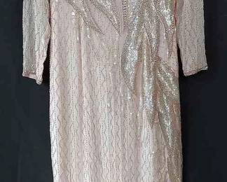 Night Line Beaded Full-Length Silk Evening Gown In Blush (size 6)