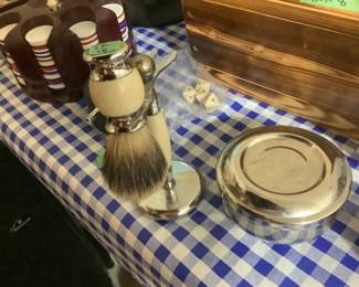 Shaving set with brush and container