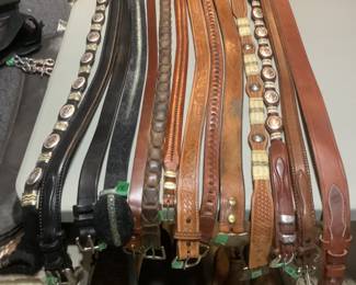 Variety of leather belts including Tony Lama and also men’s shoes