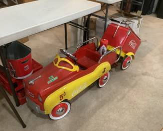 Coca Cola Reproduction peddle car with cart and cooler