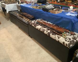 Three benches…two leather ($65 each) and one cowhide ($125) ….all with storage.  Presale available.