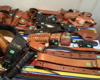 Collection of leather belts and knife sheath or covers