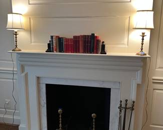 Fire tools, andirons
Books, lamps