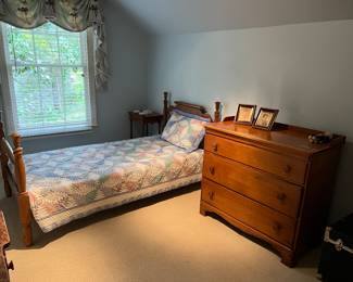 Maple twin bed, dresser (Maple twin bedroom)