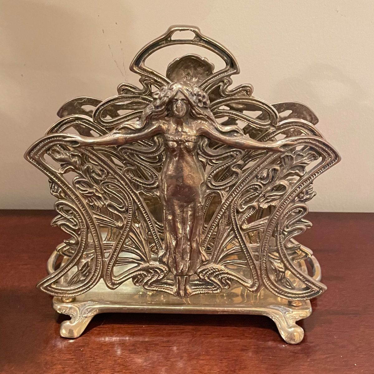 Antique Art Nouveau Brass Napkin/Letter Holder, 6.5"W x 4.5"D x 5'H, was $150, NOW $75