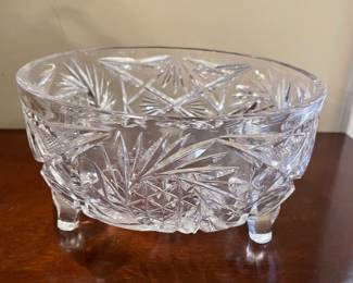 Antique American Brilliant cut glass 3 footed bowl,  was $32, NOW $18