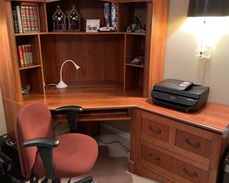 Corner Desk, file cabinet, hutch.  File cabinet, 30"W x 21"D x 30"H.  Corner desk (removable shelf), 35"D x 72"H x 47.5"W,  was $495, NOW $375