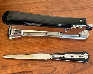 Vtg Aceliner Black stapler, $10. Unique rocket motif letter opener, $30