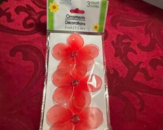 Three count red floral ornament decoratins,   $3