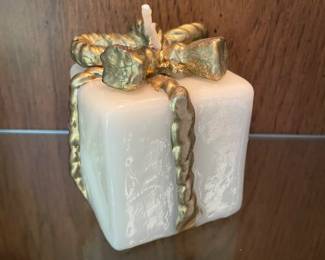 Christmas box candle,  3" x 3",  was $5, NOW $3