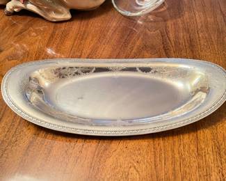 Antique nickel silver oval platter with fine detailing, 13" x 6",  was $12 , NOW $9