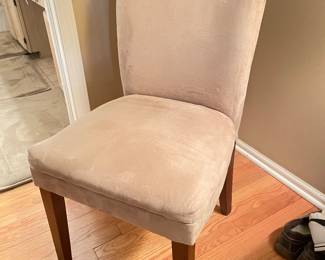 Light tan upholstered parsons chair,  was $45, NOW $35