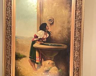 Girl at fountain oil painting, 38"H x 28"W,  was $145, NOW $99