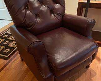 Brown/dark burgundy leather tufted back recliner,  was $450, NOW $350