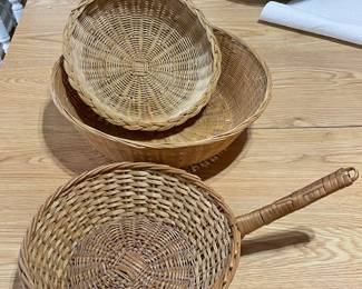 Wicker basket with handle,  was $7, NOW $5.  Large wicker basket, was $4, NOW $2 Smaller wicker basket, was $3,  NOW $2