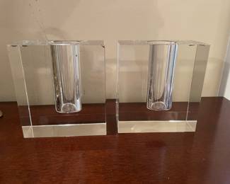 Tizo Design clear slim rectangle crystal glass bud vases, few chips n the edges,  5" x 4",  was $14 each, NOW $10 each