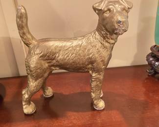 Hubley Cast Iron gold Fox Terrier Doorstop, 8"W x 10"H, $75