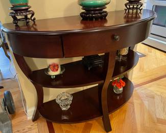 Demilune accent table with drawer and 2 shelves, 30"H x 37"W x 15"D,  was $299, NOW $225
