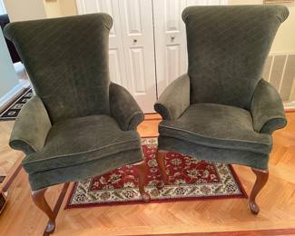 Green plush Ethan Allen accent chairs, 2 available, 43"H x 30"W x 31"D,  was $350 each, NOW $250 each