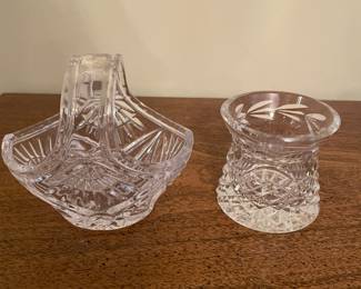 Cut glass basket 4"H,  was $10, NOW $5.  Waterford toothpick holder,  was $20, NOW $12