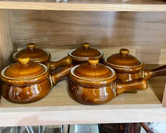 Set of 5 lidded French soup crock, bowls,  was $18, NOW $12